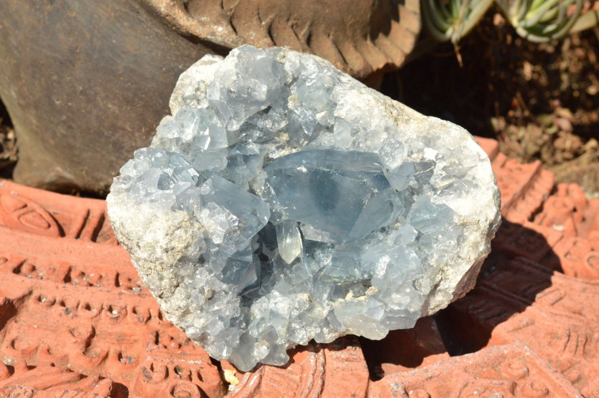 Natural Blue Celestite Geode Specimens x 2 From Sakoany, Madagascar - TopRock