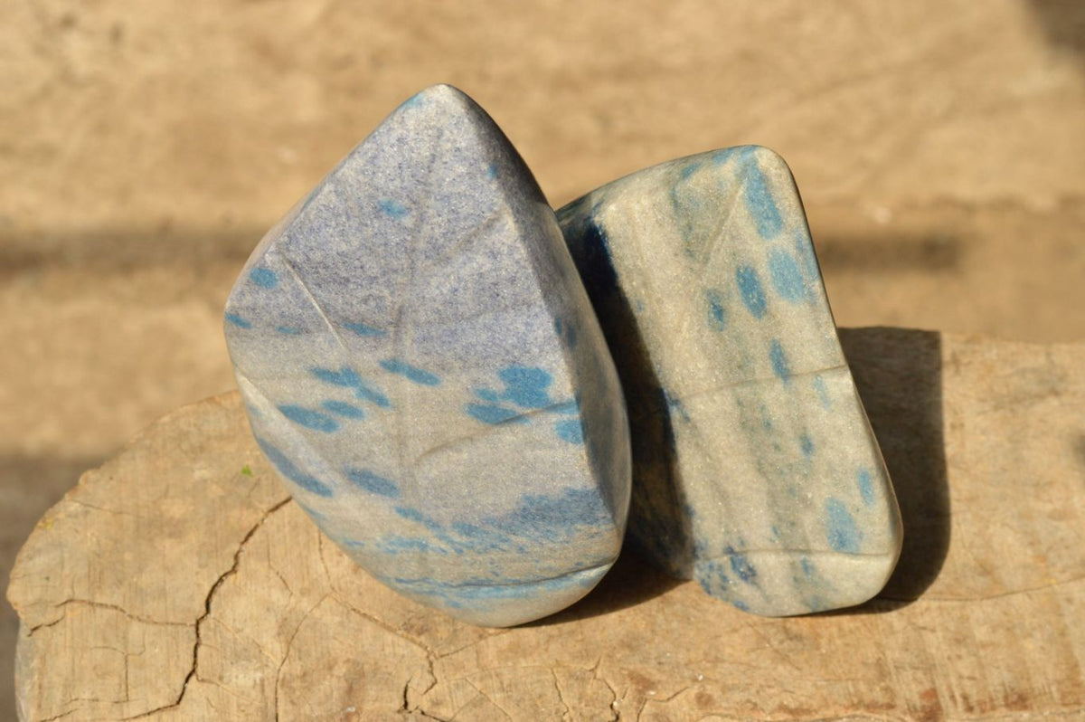Polished Small Leaf Carvings with Blue Spotted Spinel in Matrix x 2 From Madagascar - TopRock