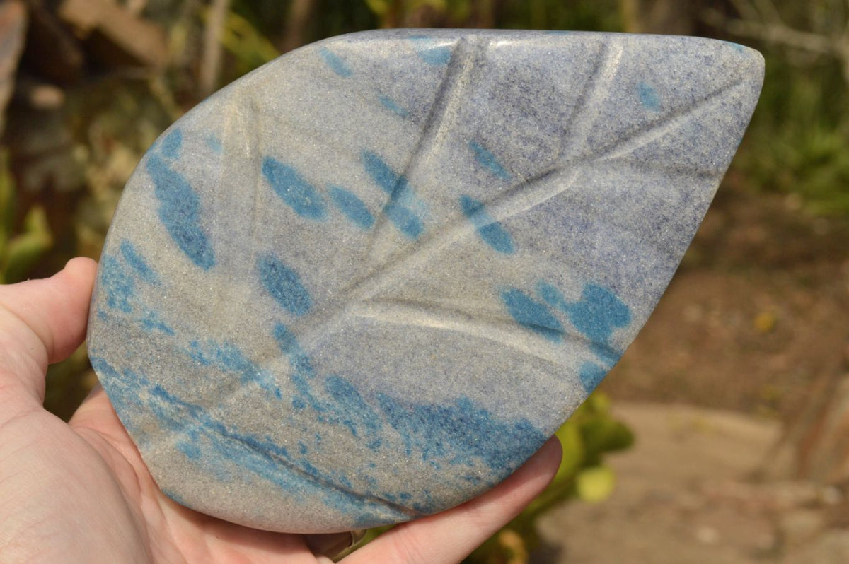 Polished Small Leaf Carvings with Blue Spotted Spinel in Matrix x 2 From Madagascar - TopRock
