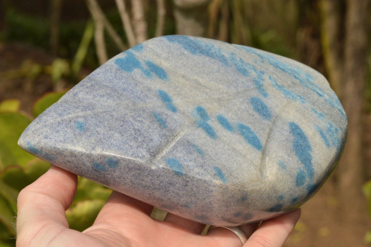 Polished Small Leaf Carvings with Blue Spotted Spinel in Matrix x 2 From Madagascar - TopRock