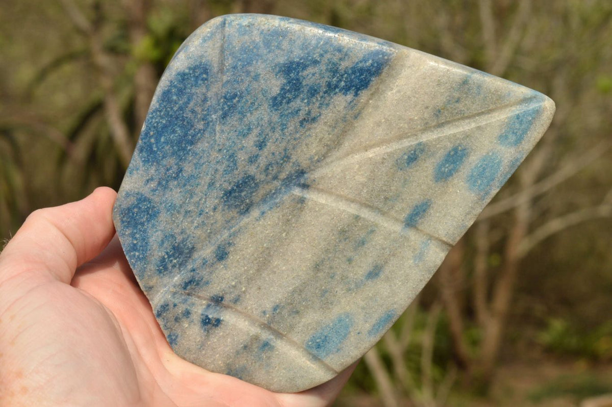 Polished Small Leaf Carvings with Blue Spotted Spinel in Matrix x 2 From Madagascar - TopRock