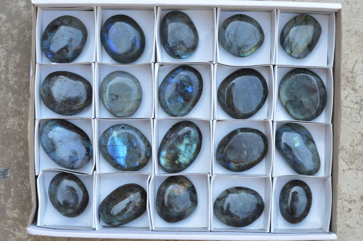 Polished Flashy Labradorite Palm Stones x 20 From Tulear, Madagascar - TopRock
