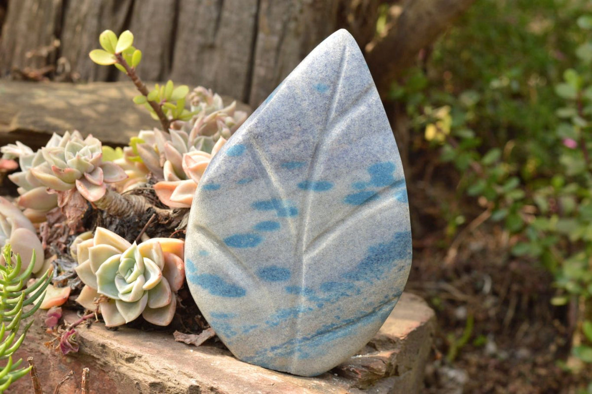 Polished Small Leaf Carvings with Blue Spotted Spinel in Matrix x 2 From Madagascar - TopRock