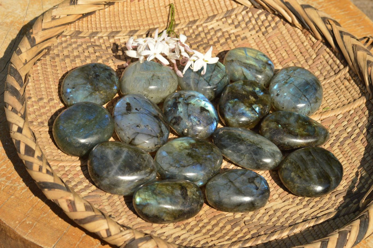 Polished Flashy Labradorite Palm Stones x 20 From Tulear, Madagascar - TopRock