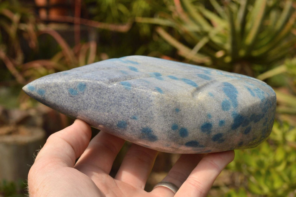 Polished Small Leaf Carvings with Blue Spotted Spinel in Matrix x 2 From Madagascar - TopRock