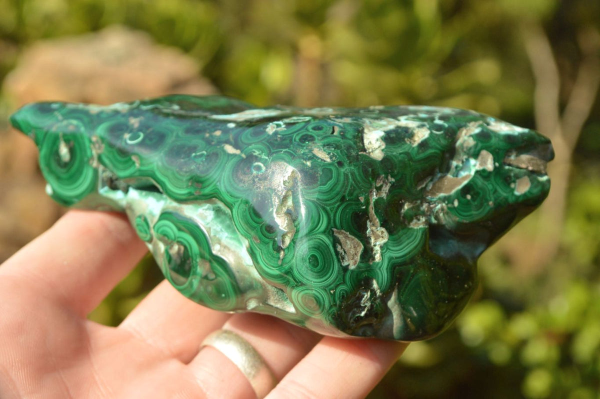 Polished Malacholla Free Forms With Stunning Flower Patterns & Crystalline Vugs x 4 From Congo - TopRock