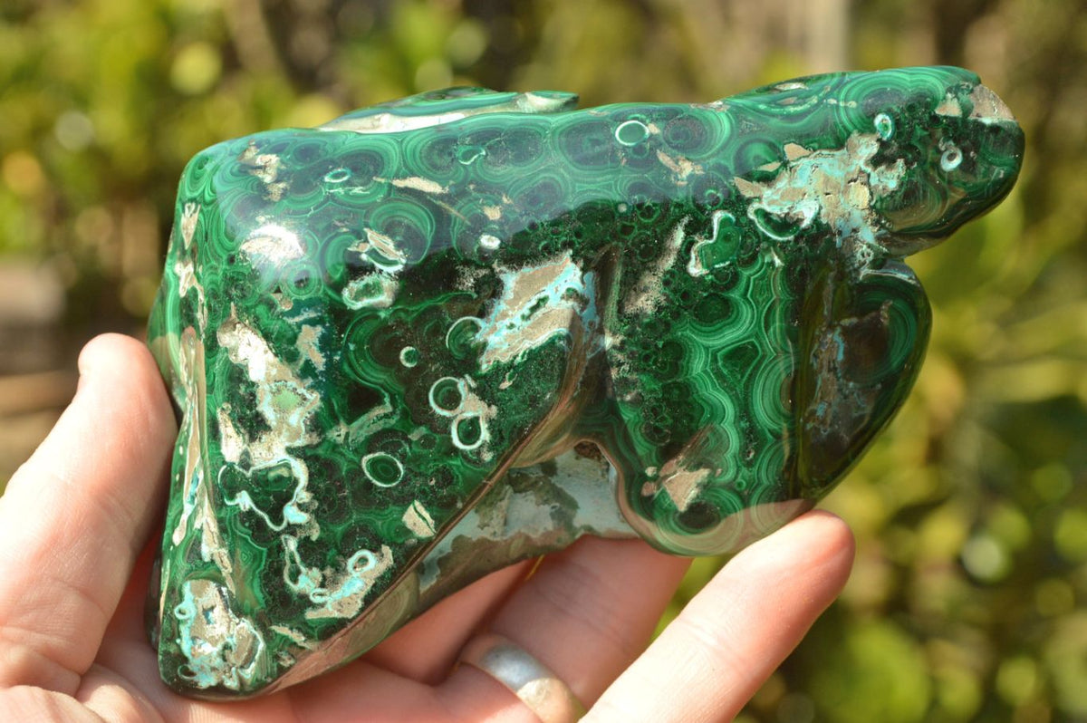 Polished Malacholla Free Forms With Stunning Flower Patterns & Crystalline Vugs x 4 From Congo - TopRock