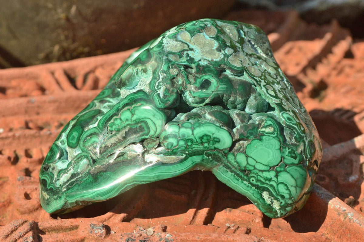 Polished Malacholla Free Forms With Stunning Flower Patterns & Crystalline Vugs x 4 From Congo - TopRock