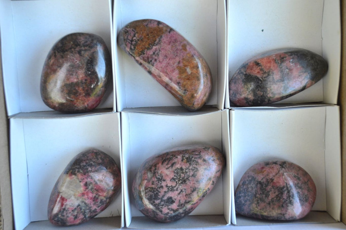 Polished Pink Rhodonite, Quartz, Chromite Free Forms (Odd Calcite Inclusion) x 6 From Rushinga, Zimbabwe - TopRock