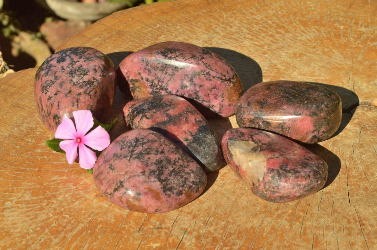 Polished Pink Rhodonite, Quartz, Chromite Free Forms (Odd Calcite Inclusion) x 6 From Rushinga, Zimbabwe - TopRock