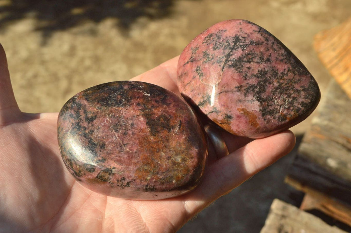 Polished Pink Rhodonite, Quartz, Chromite Free Forms (Odd Calcite Inclusion) x 6 From Rushinga, Zimbabwe - TopRock