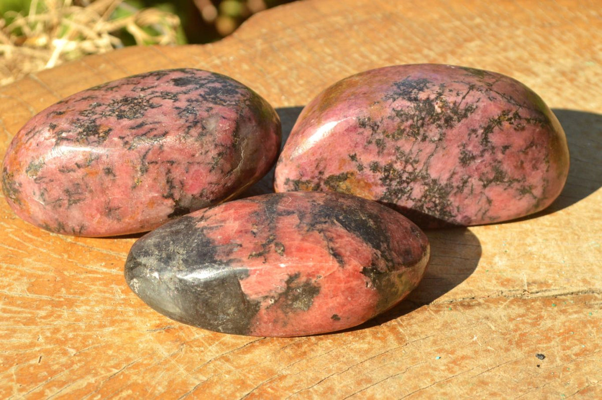 Polished Pink Rhodonite, Quartz, Chromite Free Forms (Odd Calcite Inclusion) x 6 From Rushinga, Zimbabwe - TopRock