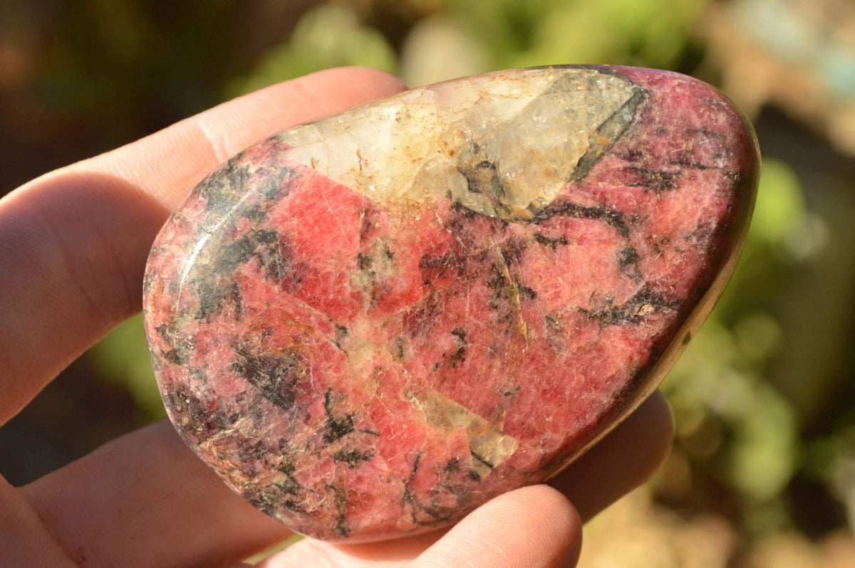Polished Pink Rhodonite, Quartz, Chromite Free Forms (Odd Calcite Inclusion) x 6 From Rushinga, Zimbabwe - TopRock