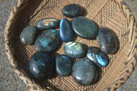 Polished Flashy Labradorite Palm Stones  x 12 From Tulear, Madagascar - Toprock Gemstones and Minerals