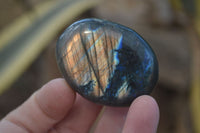Polished Flashy Labradorite Palm Stones  x 12 From Tulear, Madagascar - Toprock Gemstones and Minerals