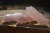 Polished Gemmy Double Terminated Rose Quartz Points x 3 From Antsirabe, Madagascar - Toprock Gemstones and Minerals