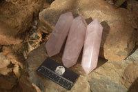 Polished Gemmy Double Terminated Rose Quartz Points x 3 From Antsirabe, Madagascar - Toprock Gemstones and Minerals