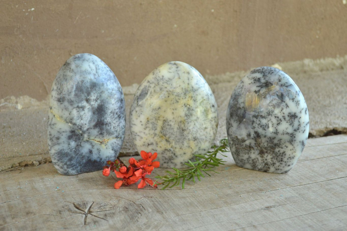 Polished Dendritic White Opal Standing Free Forms x 3 From Moralambo, Madagascar - TopRock