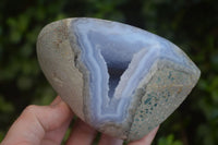 Polished Blue Lace Agate Standing Free Forms  x 2 From Nsanje, Malawi - Toprock Gemstones and Minerals