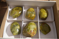 Polished  Green Opal Standing Free Forms  x 6 From Madagascar - Toprock Gemstones and Minerals