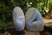 Polished Blue Lace Agate Standing Free Forms  x 2 From Nsanje, Malawi - Toprock Gemstones and Minerals