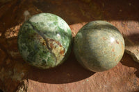 Polished  Green Chrysoprase Spheres  x 3 From Ambatondrazaka, Madagascar - Toprock Gemstones and Minerals
