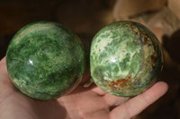 Polished  Green Chrysoprase Spheres  x 3 From Ambatondrazaka, Madagascar - Toprock Gemstones and Minerals
