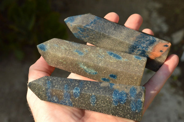 Polished Blue Spotted Spinel Quartz Points  x 4 From Madagascar - TopRock