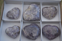 Polished Purple Lepidolite Hearts  x 6 From Ambatondrazaka, Madagascar - Toprock Gemstones and Minerals