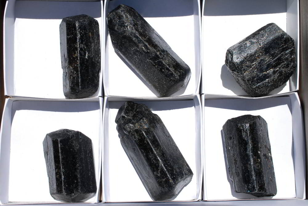 Natural Alluvial Black Tourmaline Crystals x 6 From Zimbabwe - TopRock