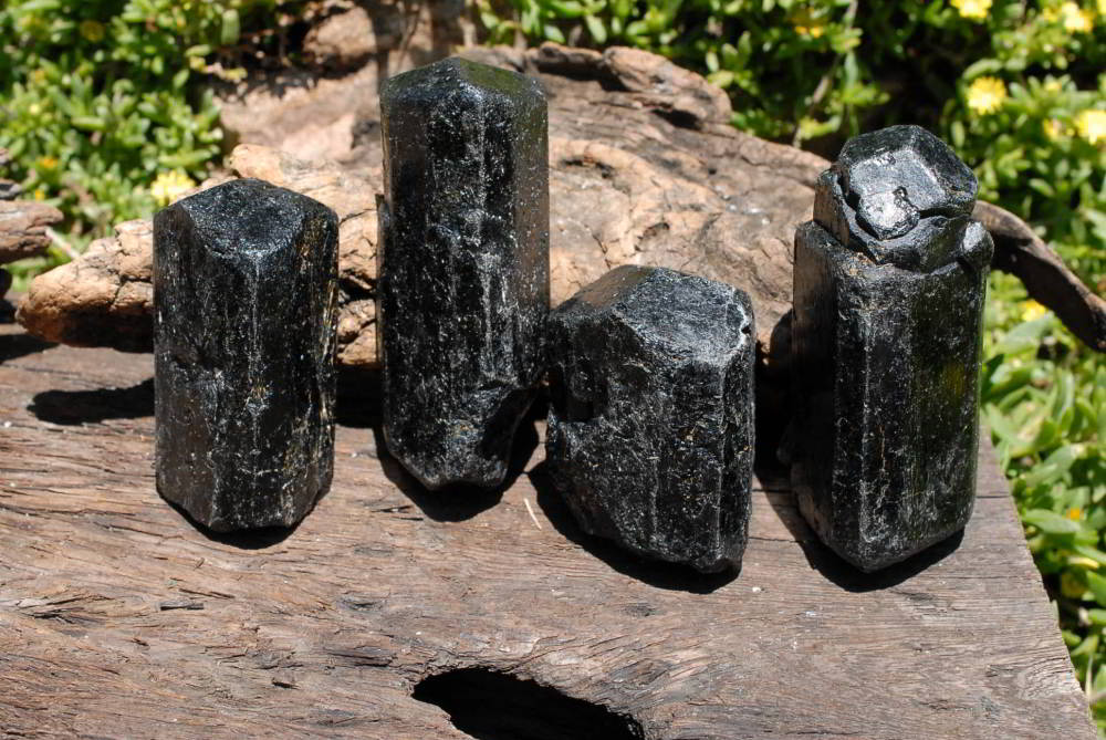 Natural Alluvial Black Tourmaline Crystals x 6 From Zimbabwe - TopRock