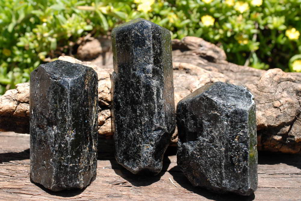 Natural Alluvial Black Tourmaline Crystals x 6 From Zimbabwe - TopRock