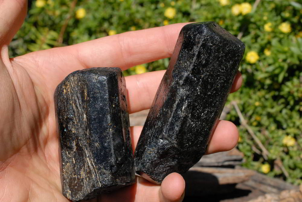 Natural Alluvial Black Tourmaline Crystals x 6 From Zimbabwe - TopRock