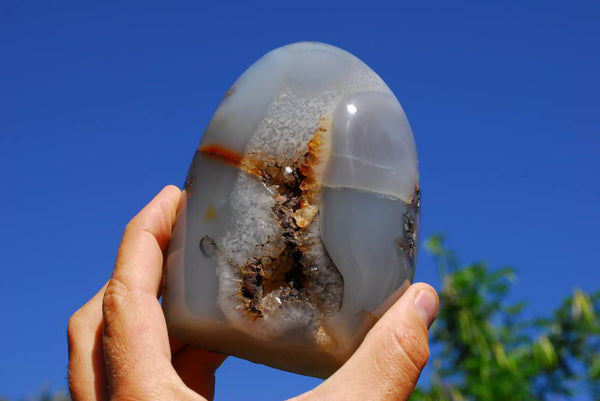 Polished Agate Standing Free Form & Agate Geode x 2 From Madagascar - TopRock
