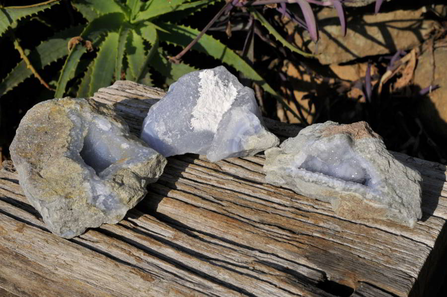 Natural Blue Lace Agate Geodes, Plates & Crystalline Vug Specimens x 3 From Malawi - TopRock