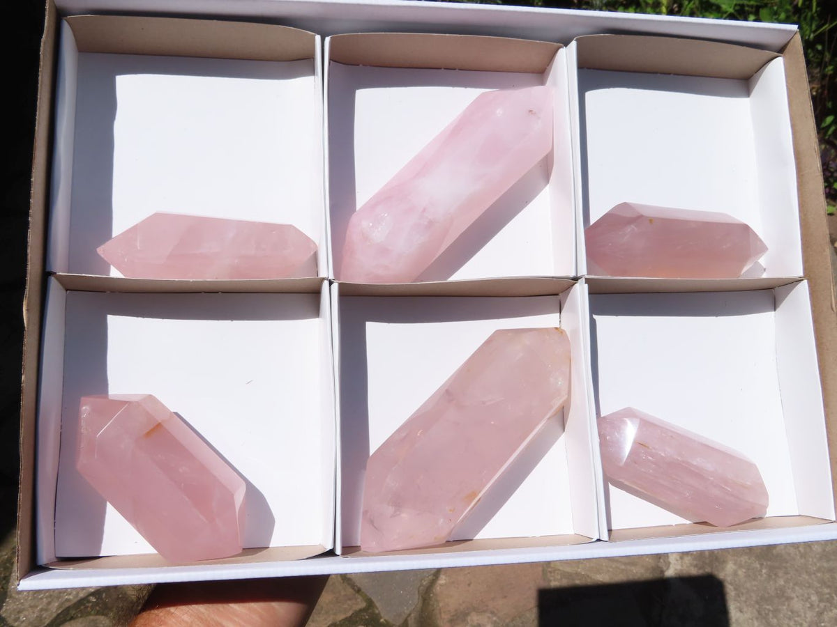 Polished Double Terminated Gemmy Rose Quartz Points x 6 From Madagascar - TopRock