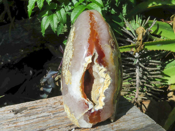 Polished Lemur Island Agate Standing Free Form With A Crystalline Centre x 1 From Nosy Varika, Madagascar - TopRock
