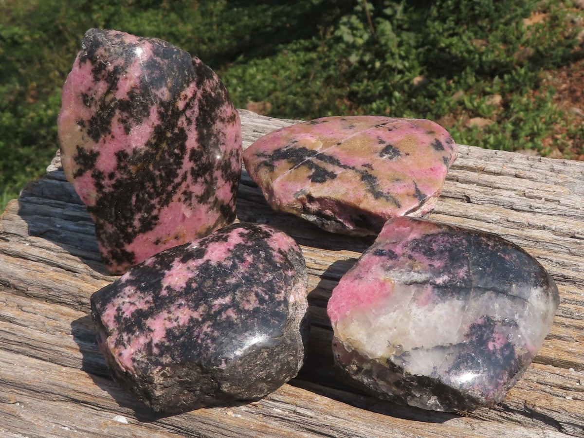Polished Half Polished Rhodonite Free Forms x 4 From Ambindavato, Madagascar - TopRock
