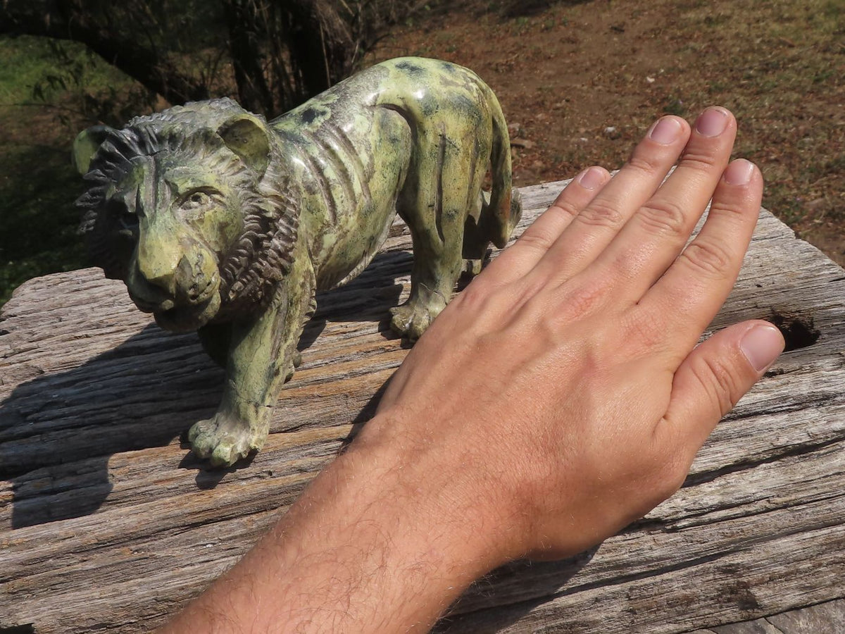 Polished Hand Carved Leopard stone Lion Sculpture x 1 From Zimbabwe - TopRock