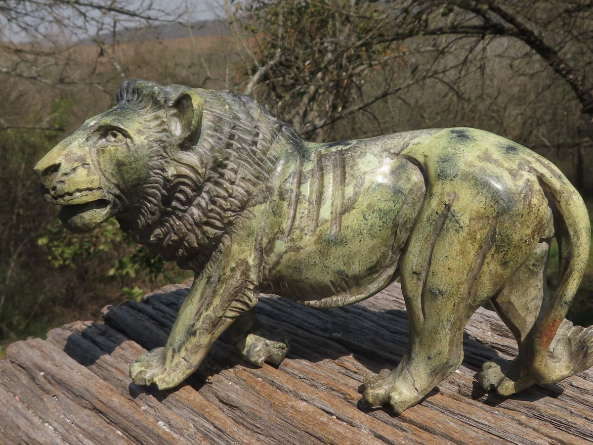 Polished Hand Carved Leopard stone Lion Sculpture x 1 From Zimbabwe - TopRock