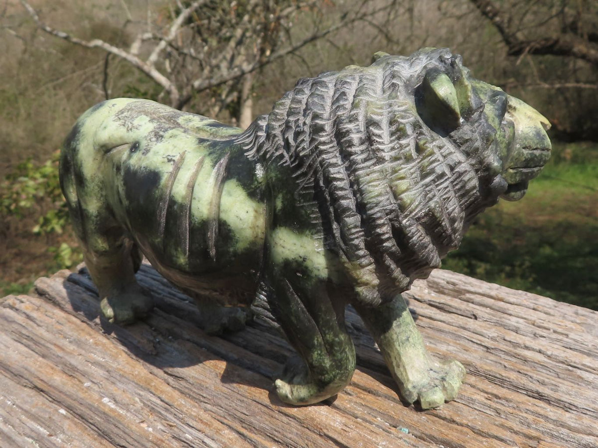 Polished Hand Carved Leopard stone Lion Sculpture x 1 From Zimbabwe - TopRock