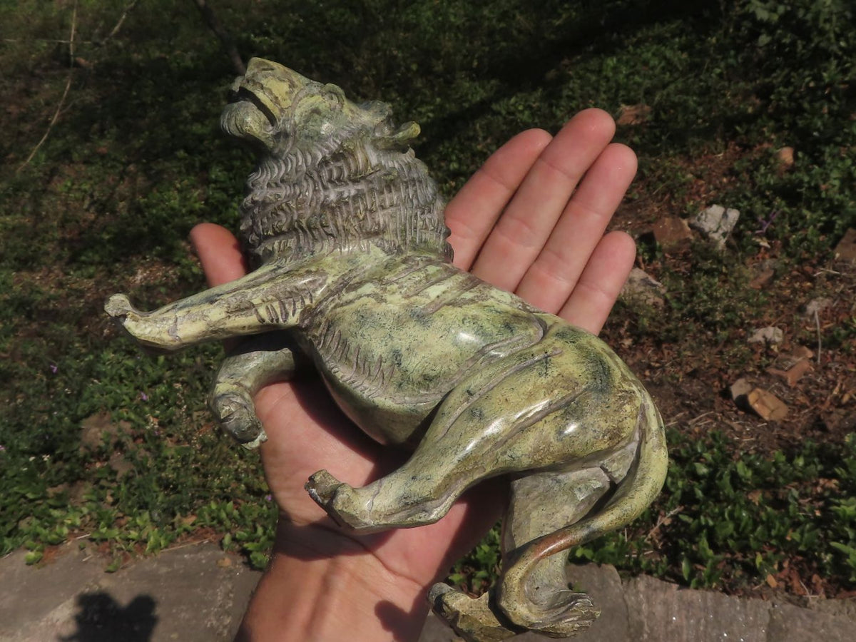 Polished Hand Carved Leopard stone Lion Sculpture x 1 From Zimbabwe - TopRock