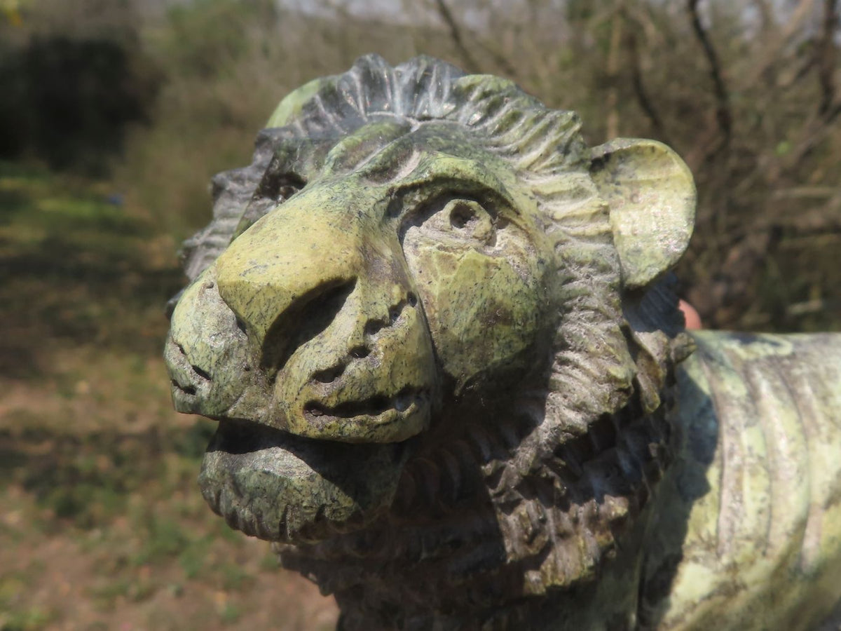Polished Hand Carved Leopard stone Lion Sculpture x 1 From Zimbabwe - TopRock