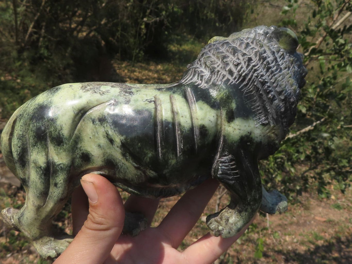 Polished Hand Carved Leopard stone Lion Sculpture x 1 From Zimbabwe - TopRock
