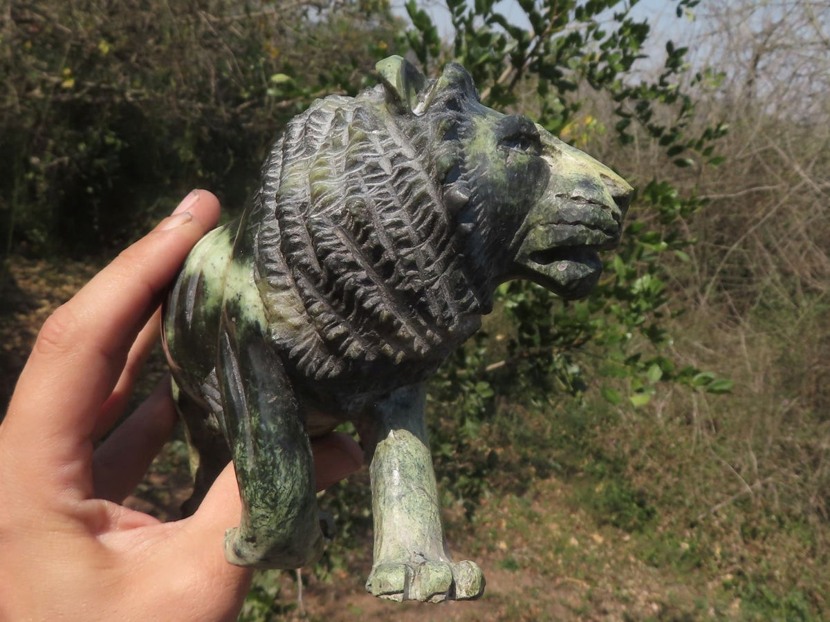 Polished Hand Carved Leopard stone Lion Sculpture x 1 From Zimbabwe - TopRock