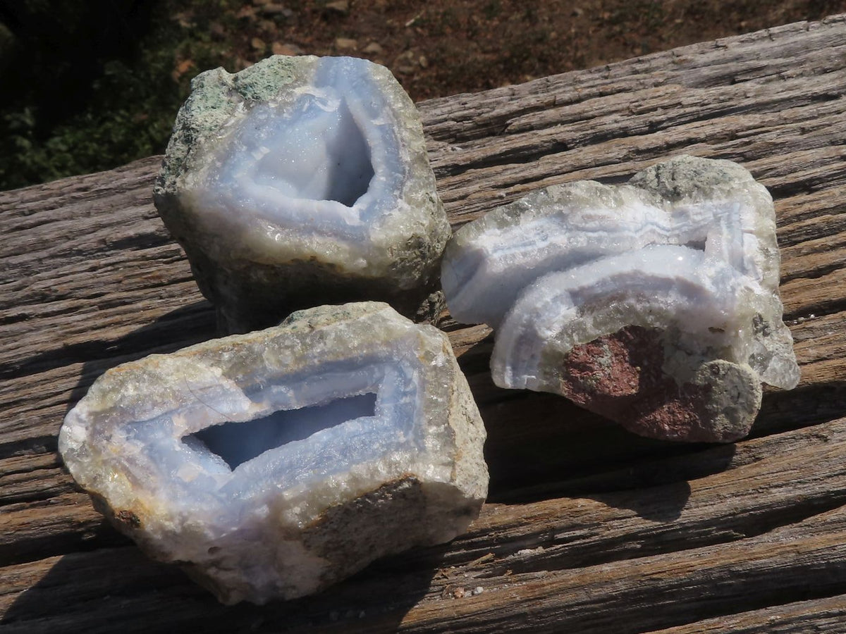 Natural Blue Lace Agate Geode Specimens x 12 From Nsanje, Malawi - TopRock