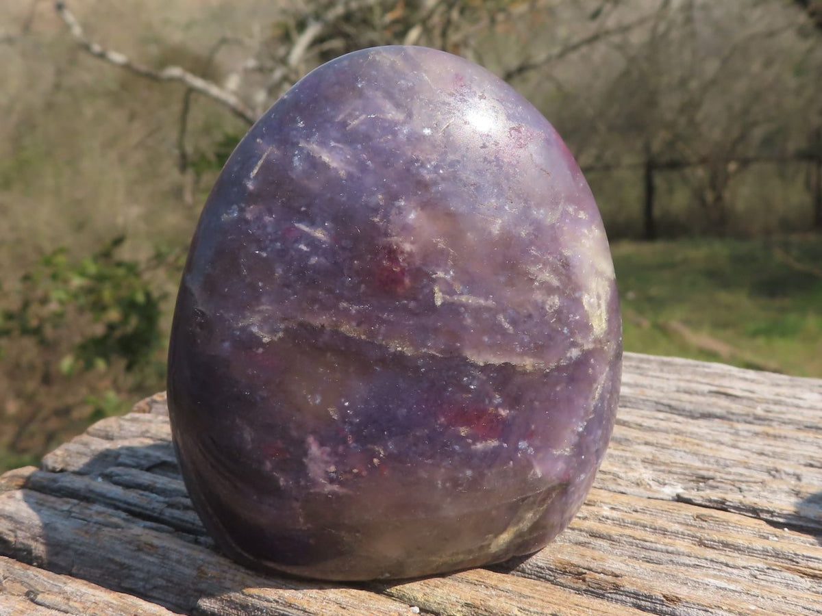 Polished Deep Purple Lepidolite Standing Free Forms With Pink Rubellite Inclusions x 4 From Madagascar - TopRock
