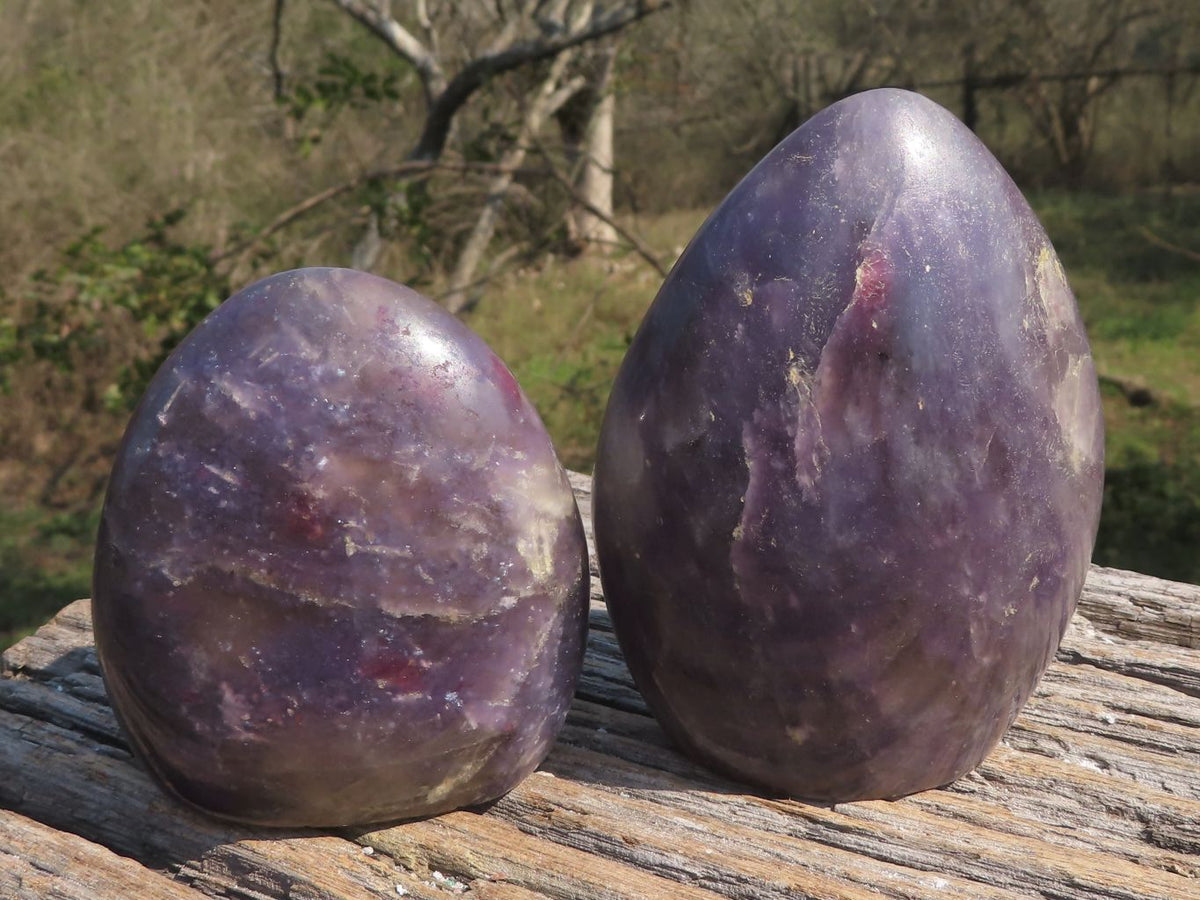 Polished Deep Purple Lepidolite Standing Free Forms With Pink Rubellite Inclusions x 4 From Madagascar - TopRock