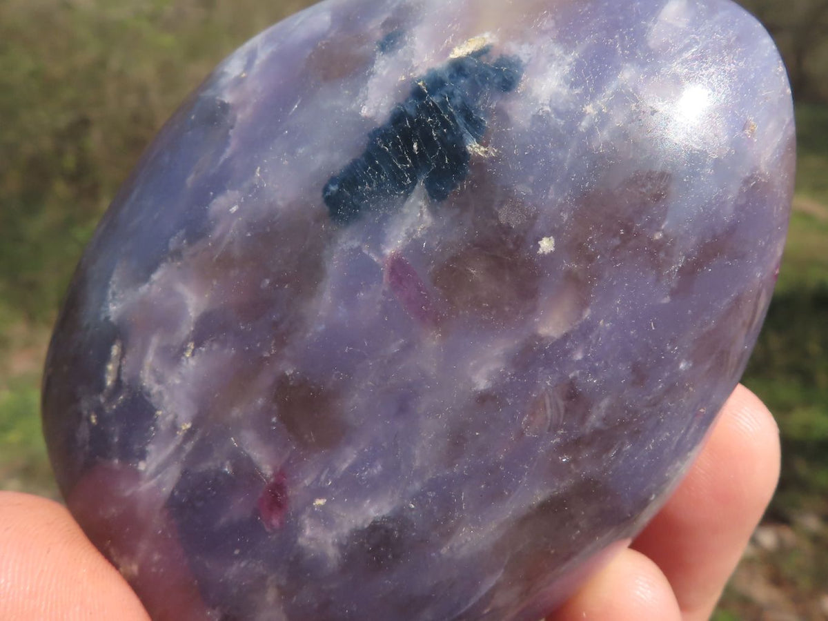 Polished Deep Purple Lepidolite Standing Free Forms With Pink Rubellite Inclusions x 4 From Madagascar - TopRock