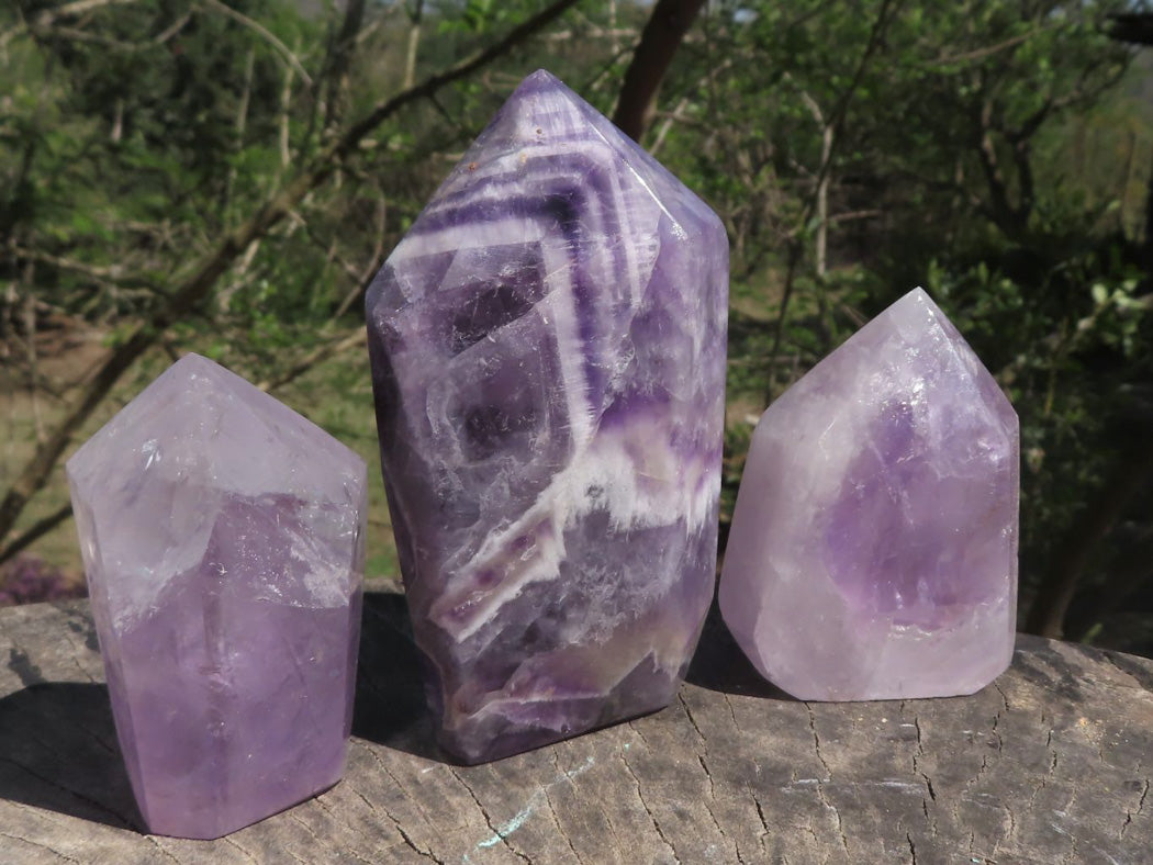 Polished Small Gemmy Dream and Classic Chevron Amethyst Points x 6 From Kolomo, Zambia - TopRock